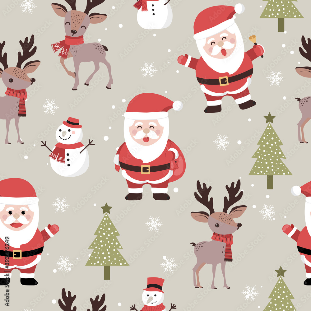Christmas seamless pattern with santa and reindeer background, Winter pattern with snowflakes, wrapping paper, winter greetings, web page background, Christmas and New Year greeting cards Christmas seamless pattern with santa and reindeer background, Winter pattern with snowflakes, wrapping paper, winter greetings, web page background, Christmas and New Year greeting cards