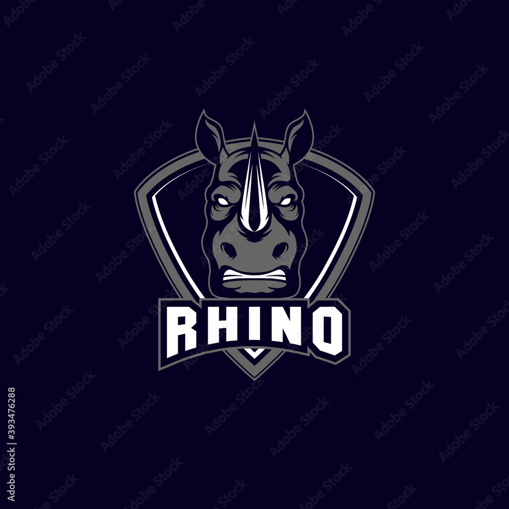 angry african rhino sports mascot shield with aggressive expression vector icon angry african rhino sports mascot shield with aggressive expression vector icon