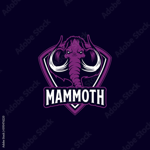 ancient woolly mammoth sports mascot shield with aggressive expression vector icon