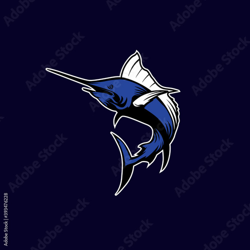 blue marlin fish sports mascot with aggressive expression vector icon