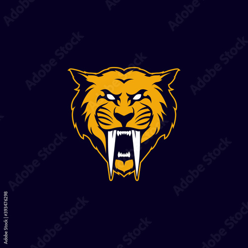 ancient smilodon tiger sports mascot with aggressive expression vector icon