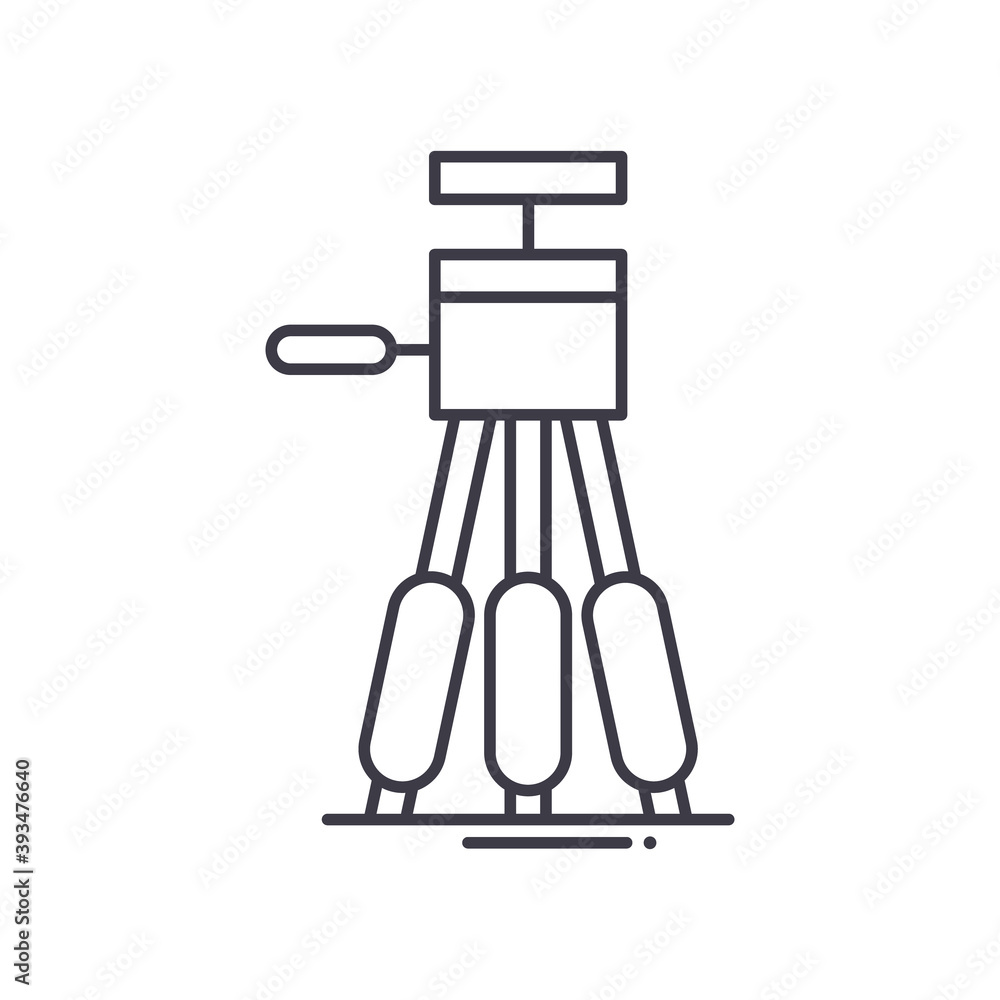Tripod icon, linear isolated illustration, thin line vector, web design sign, outline concept symbol with editable stroke on white background. Tripod icon, linear isolated illustration, thin line vector, web design sign, outline concept symbol with editable stroke on white background.