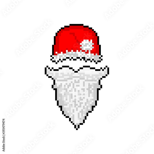 Pixel art cartoon santa claus hat with white beard