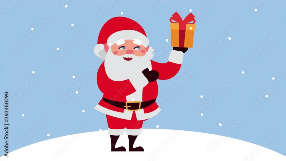 happy merry christmas animation with santa claus lifting gift happy merry christmas animation with santa claus lifting gift
