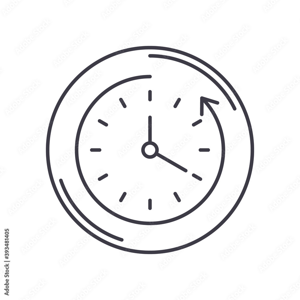 Turn off clock icon, linear isolated illustration, thin line vector, web design sign, outline concept symbol with editable stroke on white background. Turn off clock icon, linear isolated illustration, thin line vector, web design sign, outline concept symbol with editable stroke on white background.