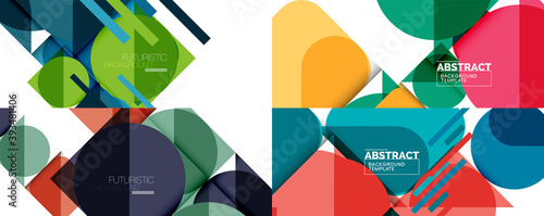 Set of clean minimal geometric abstract backgrounds with triangles and circles. Vector illustration for covers, banners, flyers and posters and other designs