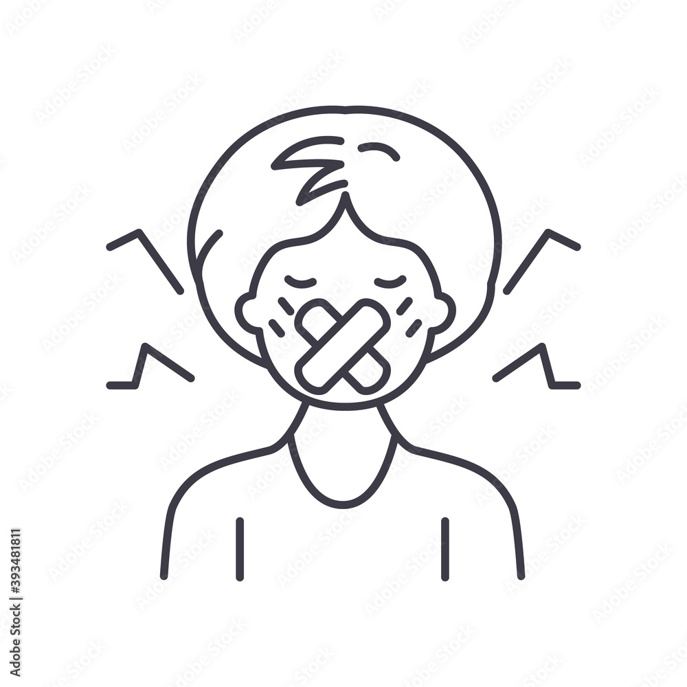 Stop talking icon, linear isolated illustration, thin line vector, web design sign, outline concept symbol with editable stroke on white background. Stop talking icon, linear isolated illustration, thin line vector, web design sign, outline concept symbol with editable stroke on white background.