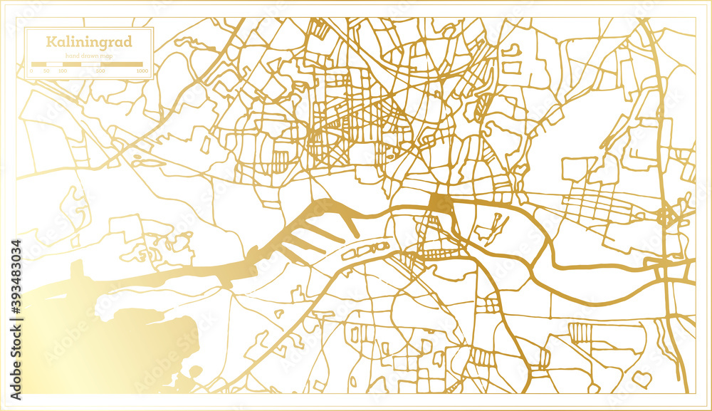 Kaliningrad Russia City Map in Retro Style in Golden Color. Outline Map. Kaliningrad Russia City Map in Retro Style in Golden Color. Outline Map.