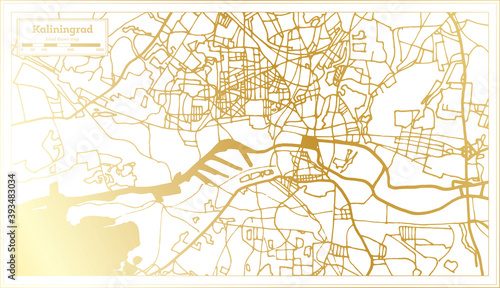 Kaliningrad Russia City Map in Retro Style in Golden Color. Outline Map.