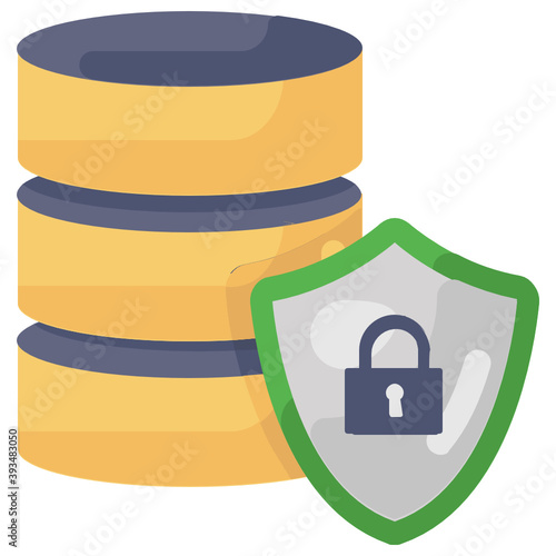 
Flat design of data server rack with shield, secure database icon
