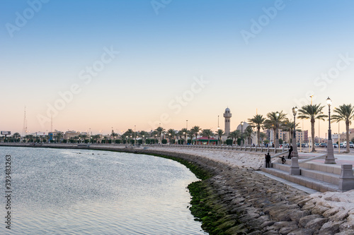 Corniche park under twilight light in the city of Dammam, Saudi Arabia photo