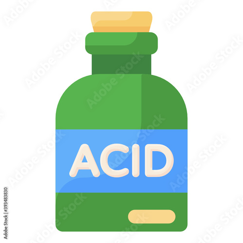 
A chemical acid bottle in flat icon design
