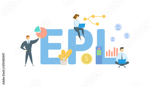 EPL, Employment Practices Liability. Concept with keywords, people and icons. Flat vector illustration. Isolated on white background.