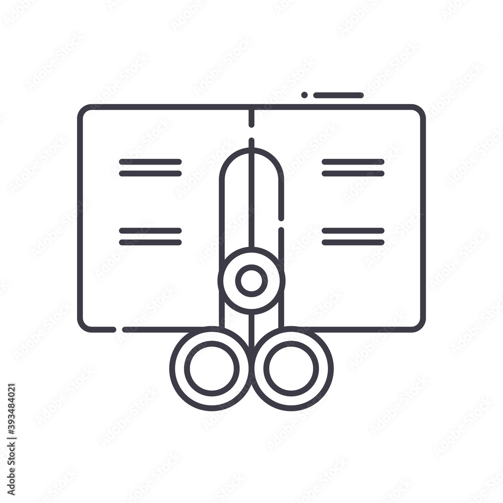 Scissors icon, linear isolated illustration, thin line vector, web design sign, outline concept symbol with editable stroke on white background. Scissors icon, linear isolated illustration, thin line vector, web design sign, outline concept symbol with editable stroke on white background.