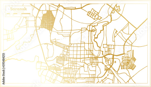 Saransk Russia City Map in Retro Style in Golden Color. Outline Map.