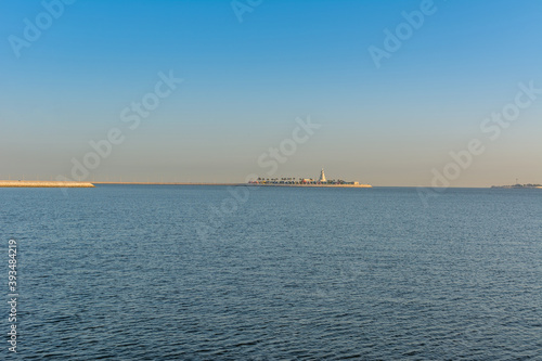 Blue sea and island with blue sky in the morning at the corniche park in Dammam, Kingdom of Saudi Arabia © zz3701