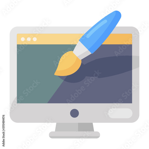 
Art brush with monitor denoting digital art icon
