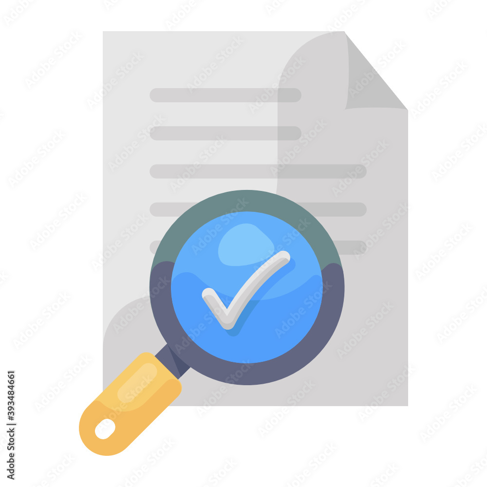 Folded paper with tick mark under magnifier, verified search icon
Folded paper with tick mark under magnifier, verified search icon