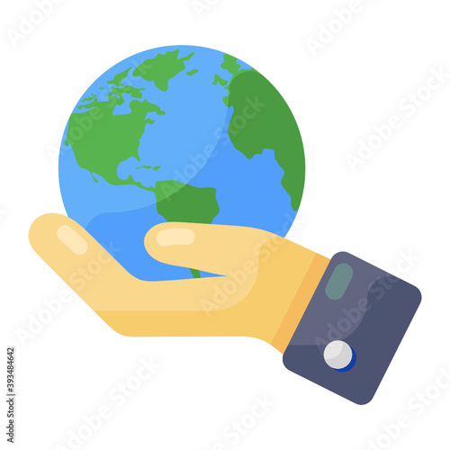 
Icon of a globe in human hand depicting save earth 
