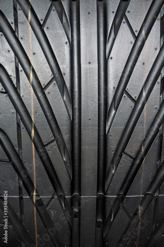 Car tire background, Tyre texture closeup background. © Saichol