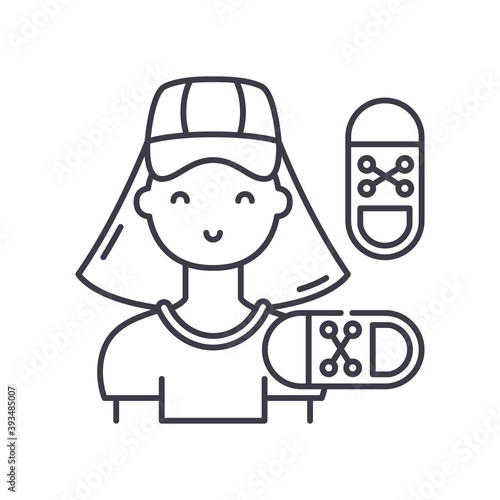 Street girl icon, linear isolated illustration, thin line vector, web design sign, outline concept symbol with editable stroke on white background.