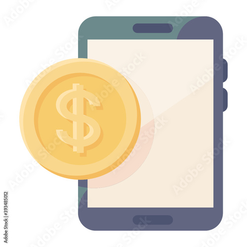 
Dollar with smartphone, mobile banking icon in flat design 
