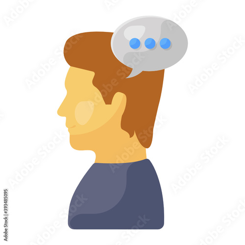 
Male with chat bubble denoting personal conversation icon
