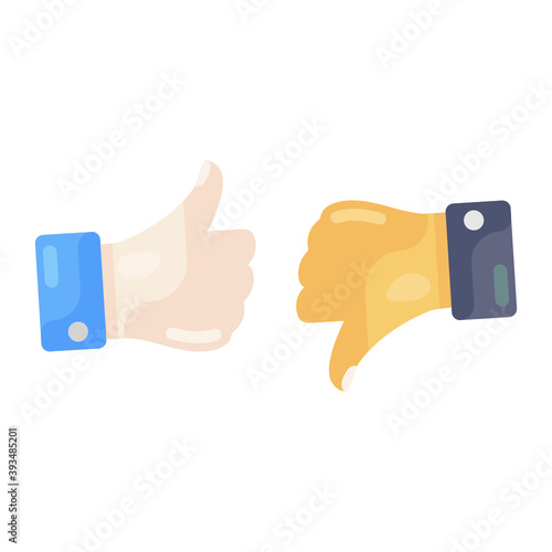  Thumbs up and thumbs down showing concept of customer feedback icon 