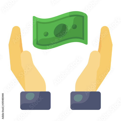 
Key with banknote, icon of safe money in flat style 
