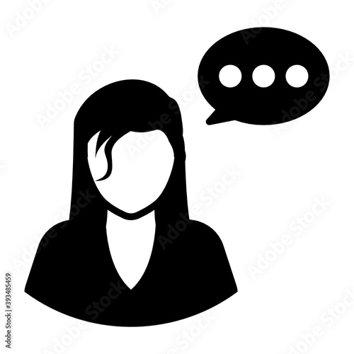
Female with chat bubble denoting personal communication icon
