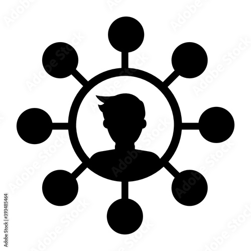 
Person connected with nodes denoting personal network icon
