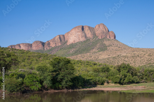Tlopi Dam scenic view of sandstone mountains in Marakele National Park, Limpopo Province, South Africa
