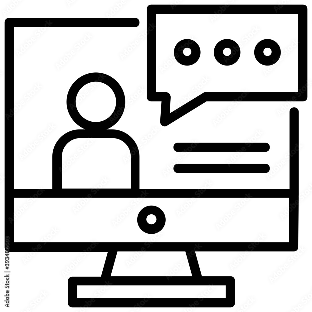 Online video chat. Man avatar with chat bubble on laptop screen
Online video chat. Man avatar with chat bubble on laptop screen