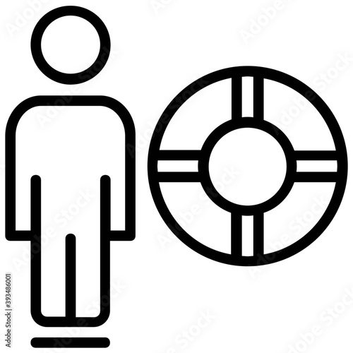 
Life insurance benefit.  Man with lifeguard float
