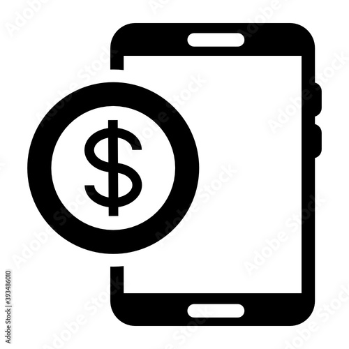 
Dollar with smartphone, mobile banking icon in flat design 
