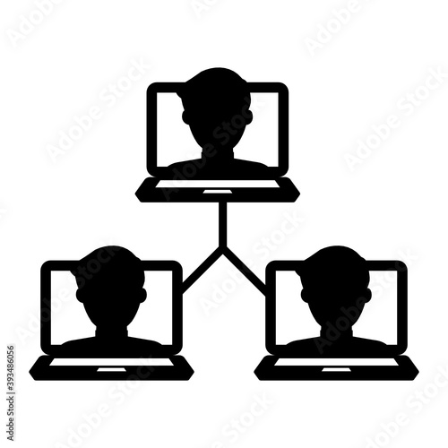 
Avatars inside laptops denoting the concept of video conference icon
