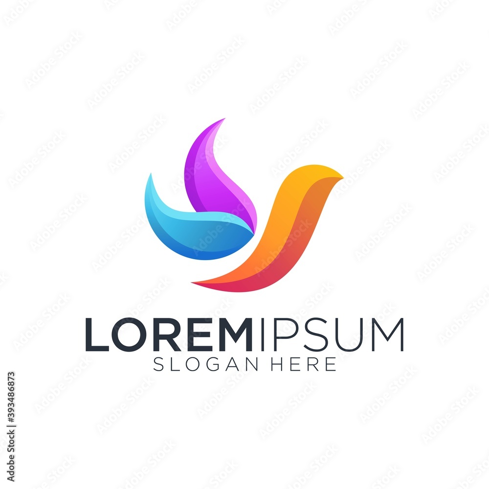 Vector gradient bird leaf logo design illustration Vector gradient bird leaf logo design illustration