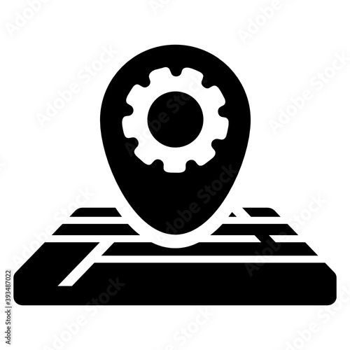 
Gear with location pin, flat icon of gps settings 
