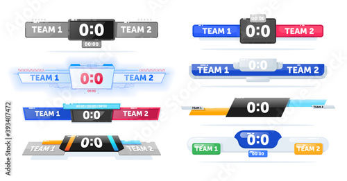 Scoreboard for football sport game match team competition set. Goal score board lower thirds template for information display during tournament vector illustration isolated on white background