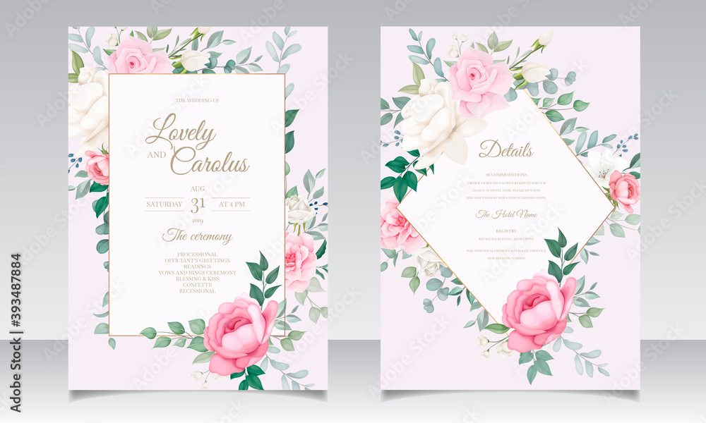 Romantic wedding invitation floral card template
