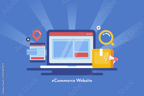Ecommerce - Online shopping, payment and delivery concept. Vector website design template, flat style ecommerce marketing web banner.