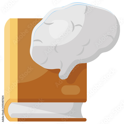 
A flat design of book with brain, neuroscience icon
