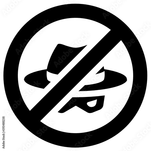 
Hat and glasses with forbidden sign, anti spy icon
