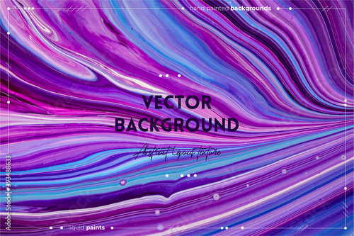 Fluid art texture. Abstract backdrop with swirling paint effect. Liquid acrylic picture with flows and splashes. Mixed paints for website background. Purple, blue and white overflowing colors