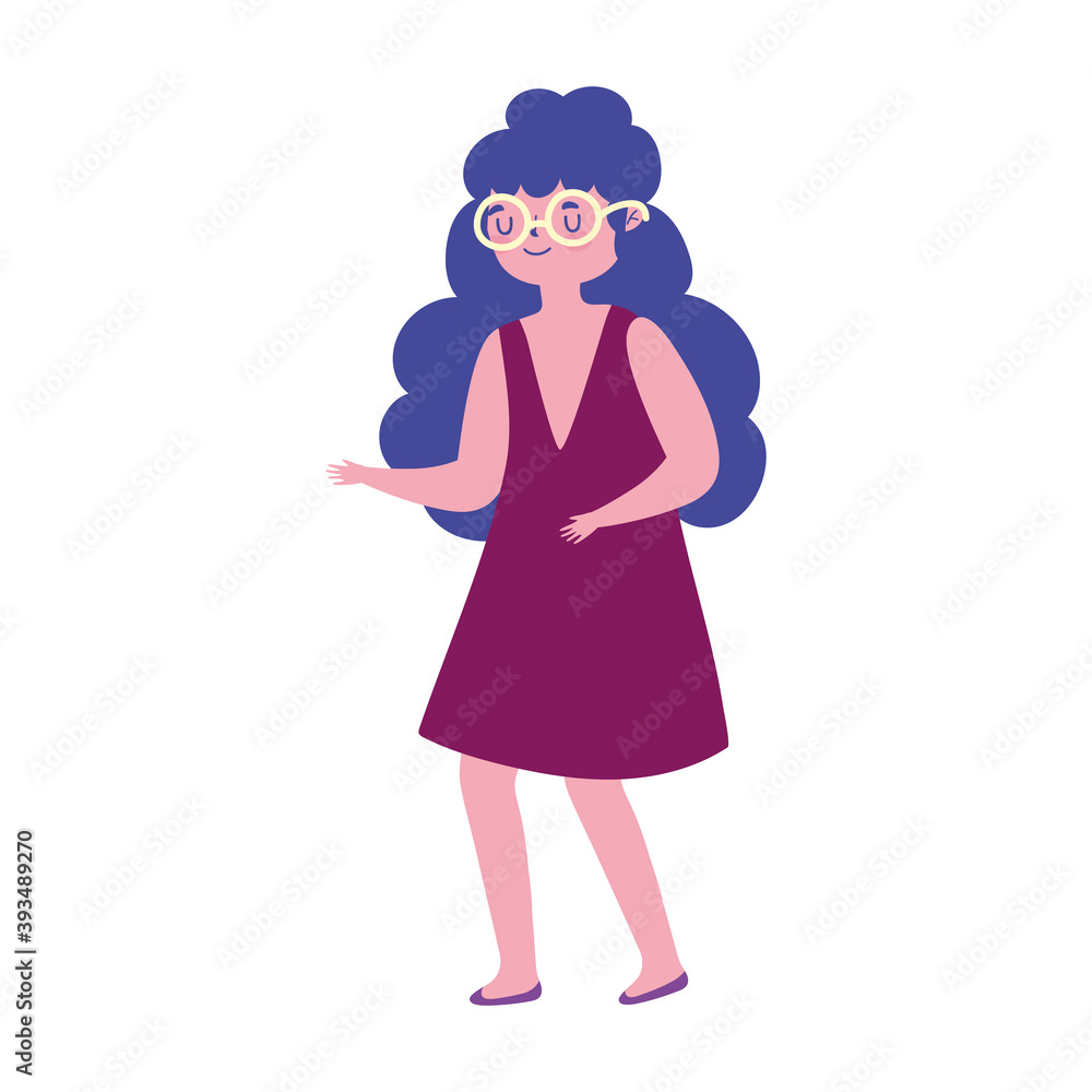 young woman with glasses standing cartoon isolated white background young woman with glasses standing cartoon isolated white background