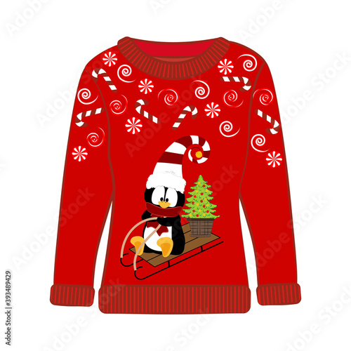 Christmas ugly sweater with penguin vector illustration