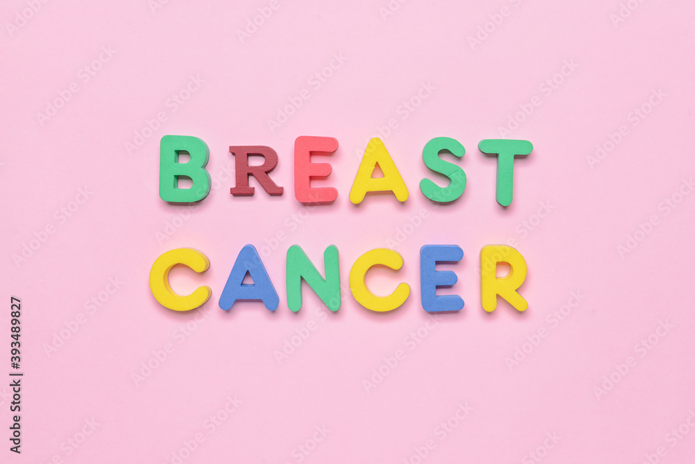 Text BREAST CANCER on color background
