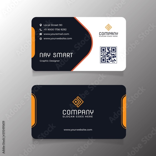 Orange Business Card Template With Qr Code
