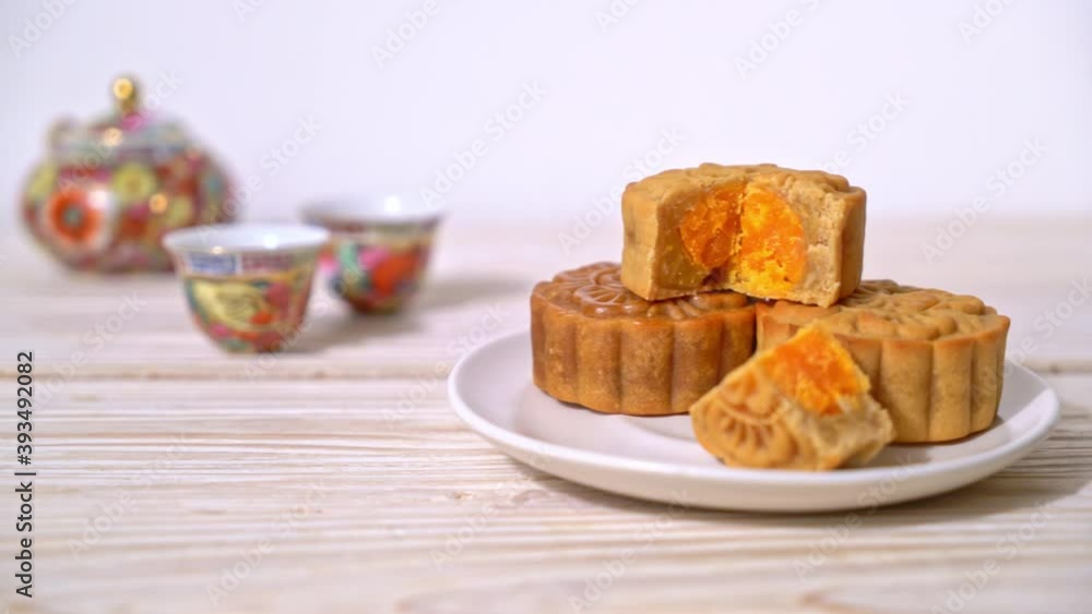 Chinese moon cake durian and egg yolk flavour for Mid-Autumn Festival Chinese moon cake durian and egg yolk flavour for Mid-Autumn Festival