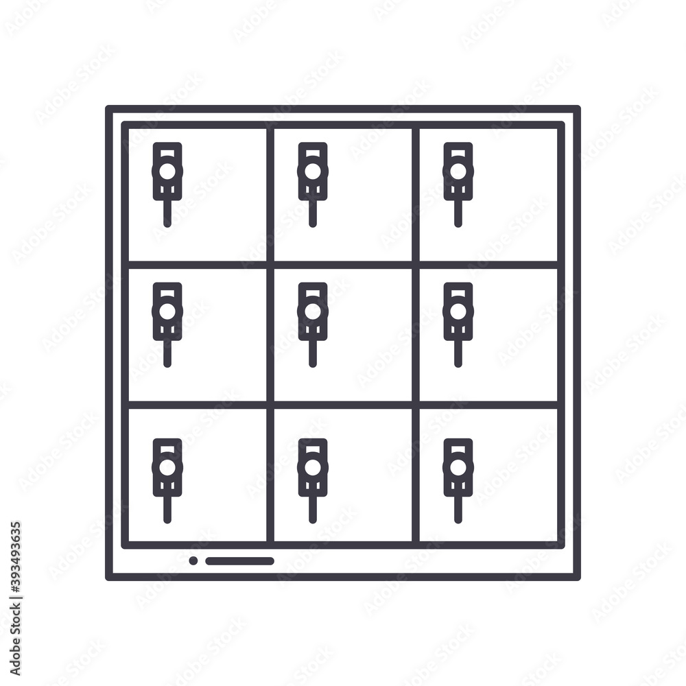 Locker icon, linear isolated illustration, thin line vector, web design sign, outline concept symbol with editable stroke on white background. Locker icon, linear isolated illustration, thin line vector, web design sign, outline concept symbol with editable stroke on white background.
